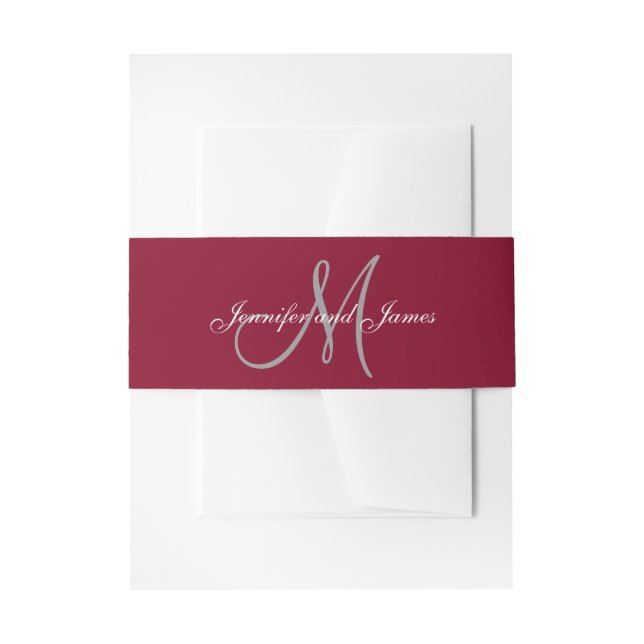 Elegant Affair Burgundy Monogram Script Wedding Invitation Belly Band (Front Example)