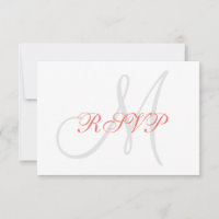Elegant Affair Coral Grey Monogram Wedding RSVP