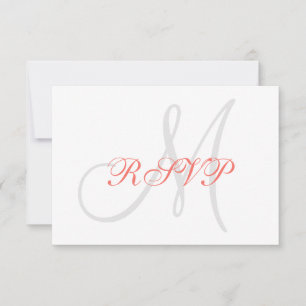 Elegant Affair Coral Grey Monogram Wedding RSVP Card