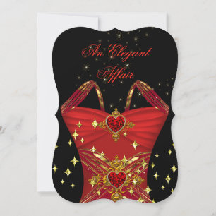 Elegant Affair Red Dress Black Gold Birthday 2 Invitation