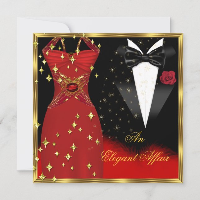 Elegant Affair Red Dress Black Tie Gold Birthday 2 Invitation (Front)