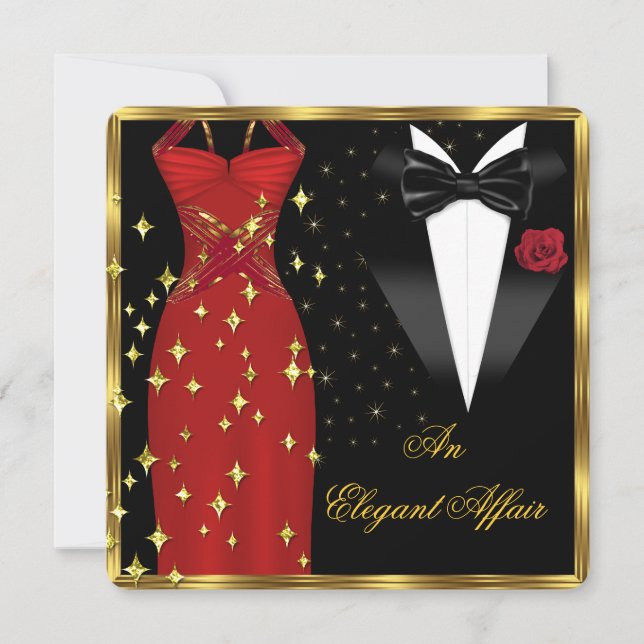 Elegant Affair Red Dress Black Tie Gold Birthday Invitation (Front)