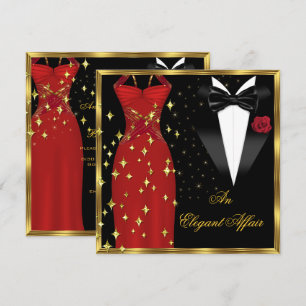 Elegant Affair Red Dress Black Tie Gold Birthday Invitation