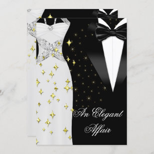 Elegant Affair White Dress Black Tie Gold Birthday Invitation