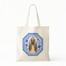 Elegant Afghan Hound Tote Bag | Blue & White Chino
