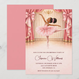 Elegant African American Ballerina 7th Birthday Invitation