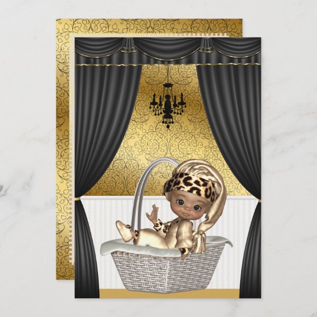 Elegant African American Ethnic Baby Shower Invitation (Front/Back)