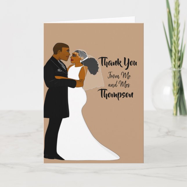 Elegant African American Wedding Ebony Thank you Card (Front)