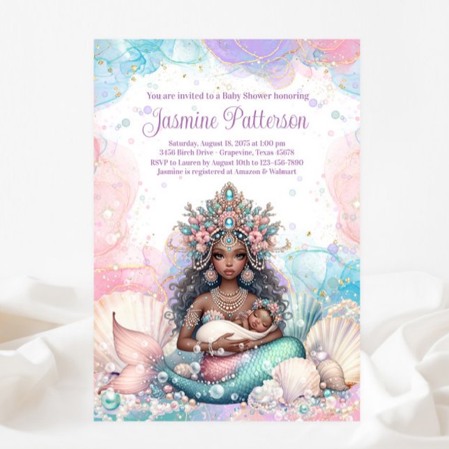 Elegant African Mermaid Mum Baby Shower Invitation (Creator Uploaded)