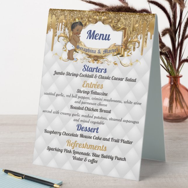 Elegant African Prince Gold Drip Glitter Menu (In SItu (Table))