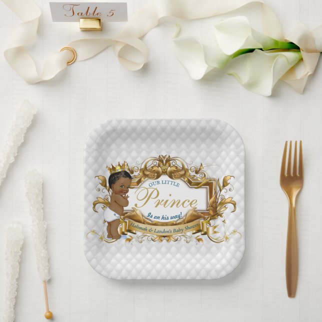 Elegant African Prince White Diamond Paper Plate (Wedding)