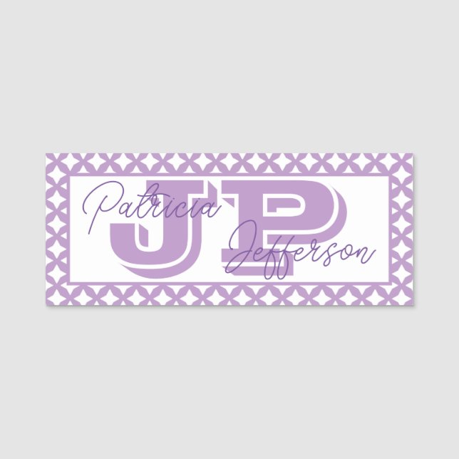 Elegant African Purple Mesh Modern Monogram Name Tag (Front)