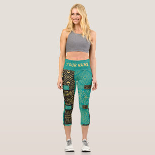 Elegant African Tribal Geometric Pattern Capri Leggings