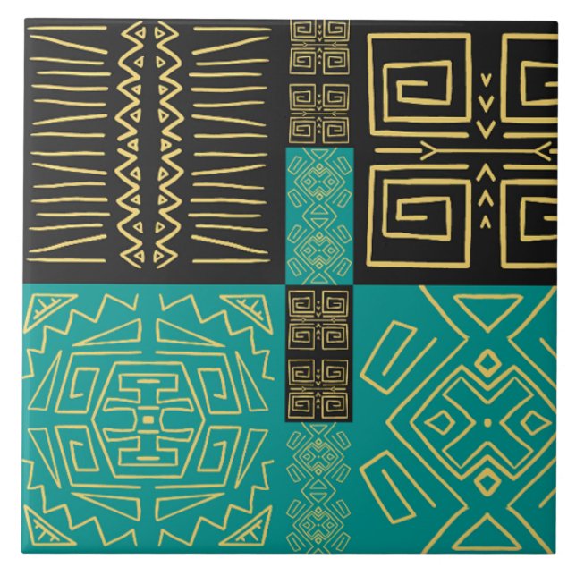 Elegant African Tribal Geometric Pattern  Ceramic Tile (Front)