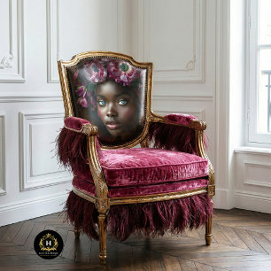 Elegant African Woman Burgundy Floral Decoupage Tissue Paper