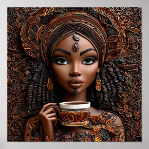 ☕ Elegant African Woman Coffee Moment Lifestyle Poster