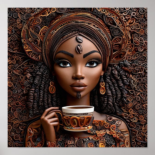 ☕ Elegant African Woman Coffee Moment Lifestyle Poster (Front)