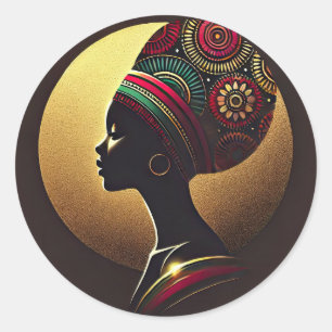 Elegant African Woman Portrait Illustration Classic Round Sticker