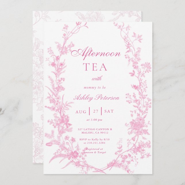 Elegant Afternoon Tea Party Girl Baby Shower Invitation (Front/Back)