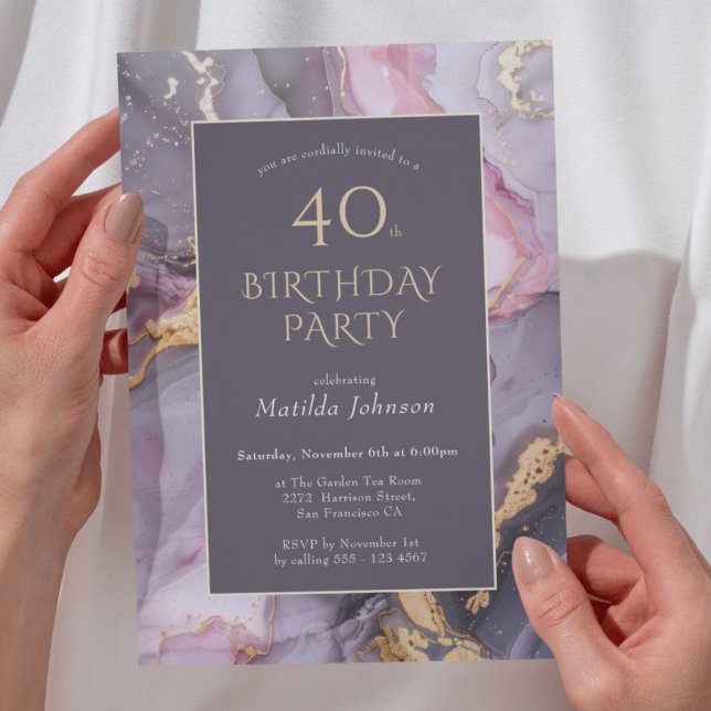 Elegant Agate 40th Birthday Party Invitation (Elegant Agate 40th Birthday Party Invitation)
