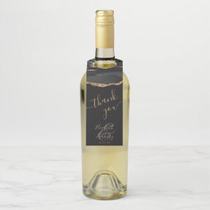 Elegant Agate Black Gold Dark Wedding Thank You Bottle Tag