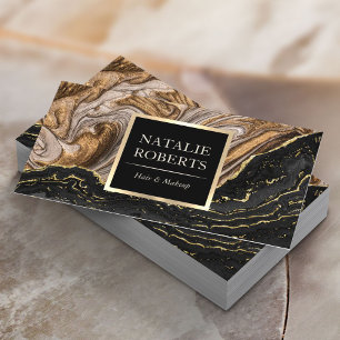 Elegant Agate Black & Gold Marble Beauty Salon Bu Business Card