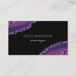 Elegant Agate Black Purple Designer Business Card