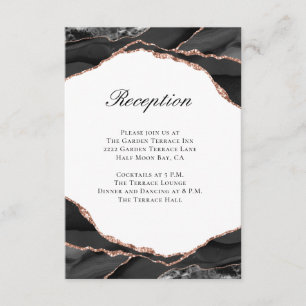 Elegant Agate Black Rose Gold Wedding Reception Enclosure Card