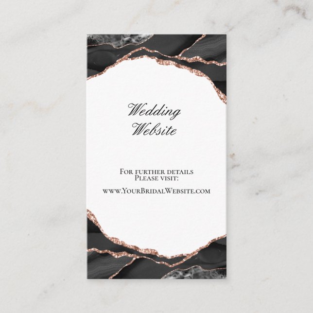 Elegant Agate Black Rose Gold Wedding Website Enclosure Card (Front)
