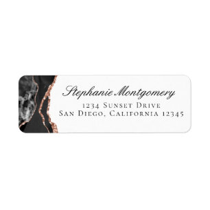 Elegant Agate Black White Rose Gold Foil Address Return Address Label