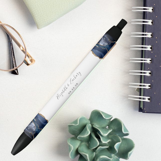 Elegant Agate Blue Gold Wedding Keepsake Ink Pen (Creator Uploaded)