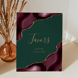 Elegant Agate Burgundy Gold Green Wedding Favours Pedestal Sign