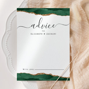 Elegant Agate Emerald Green Gold Wedding Advice Card