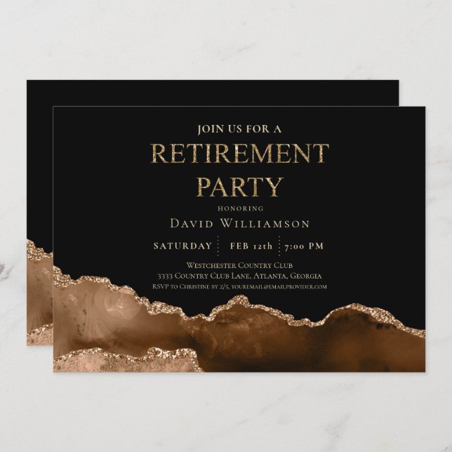 Elegant Agate Gemstone Retirement Party Invitation (Front/Back)