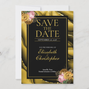 Elegant Agate Gold Black Floral Wedding Save The Date