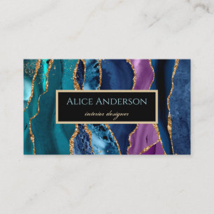 Elegant Agate gold blue green black designer Busin Business Card
