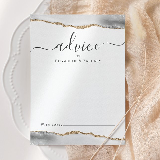 Elegant Agate Gray Gold Wedding Advice Card (Creator Uploaded)