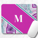 Elegant Agate Initial Monogram Mouse Pad<br><div class="desc">Girly Teal Purple Agate Stone Initial Monogram Mouse Pad.  Crystals and geodes continue to be a favourite trend!  This print features and up close image of a vibrant teal or turquoise and purple or magenta pink geode stone,  complete with little crystals.  Add your initial to make it your own.</div>
