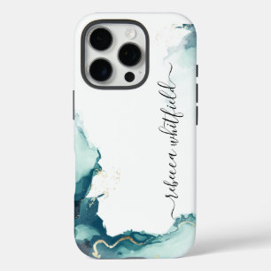 Elegant Agate Marble Pattern Monogram Script iPhone 16 Pro Case