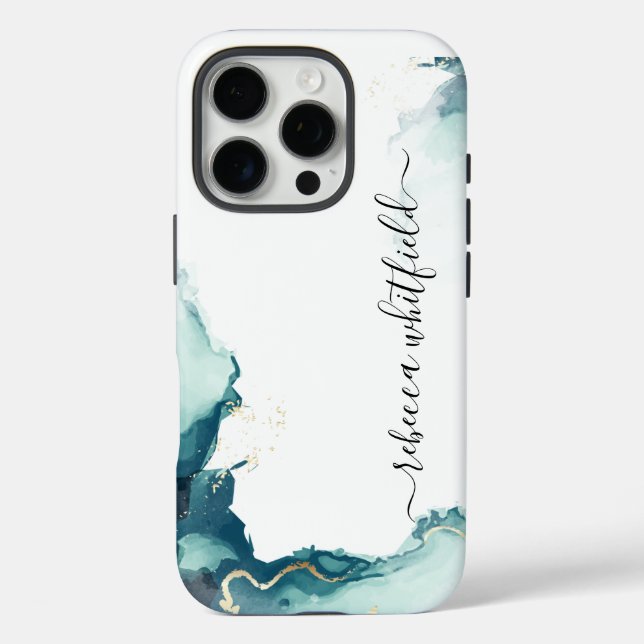 Elegant Agate Marble Pattern Monogram Script Case-Mate iPhone Case (Back)