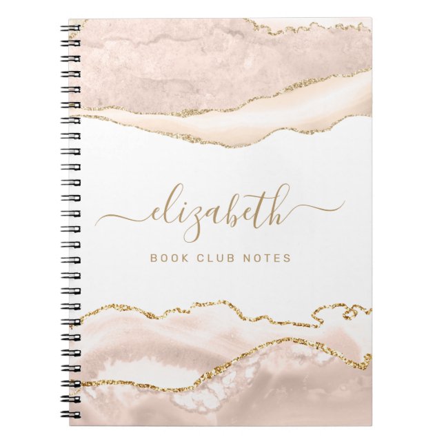 Elegant Agate Marble Personalised Coral Gold Notebook (Front)