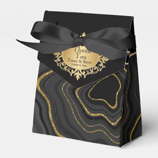 Elegant Agate Marble with  Black and Gold Favour Box (Front Side)