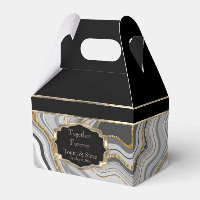 Elegant Agate Marble with Black, Gold and Grey Favour Box (Front Side)