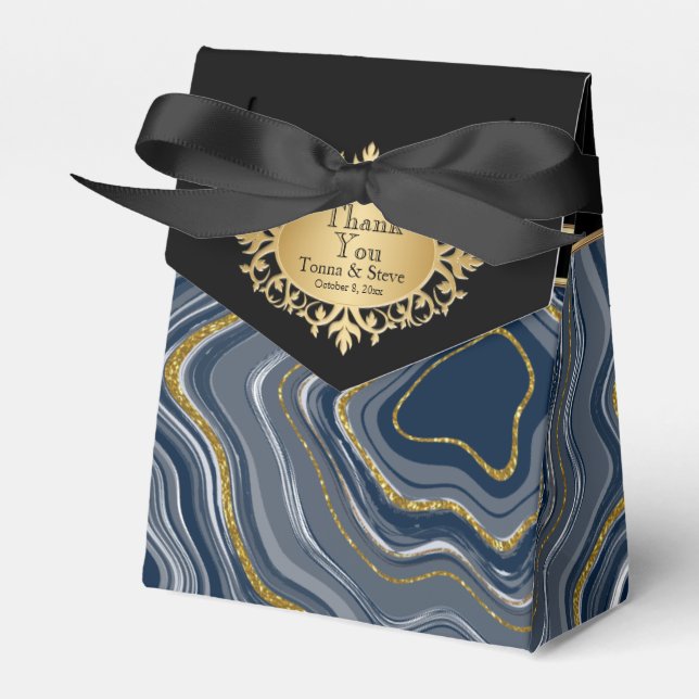 Elegant Agate Marble with Grey Blue and Gold Favour Box (Front Side)