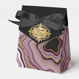 Elegant Agate Marble with Mauve, Black and Gold Favour Box