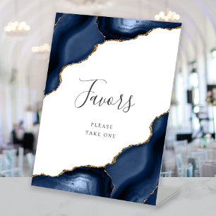 Elegant Agate Navy Blue Gold Wedding Favours Pedestal Sign