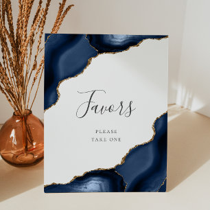 Elegant Agate Navy Blue Gold Wedding Favours Pedestal Sign