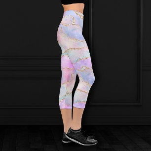 Elegant Agate   Pretty Easter Pastel Glold Glitter Capri Leggings