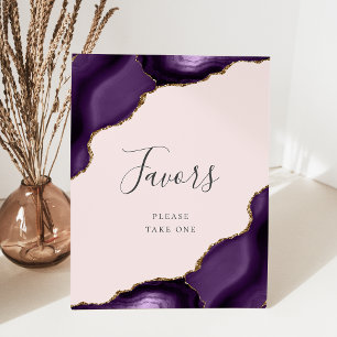 Elegant Agate Purple Gold Blush Wedding Favours Pedestal Sign