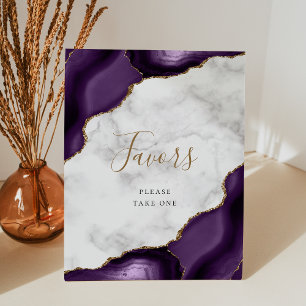 Elegant Agate Purple Gold Marble Wedding Favours Pedestal Sign